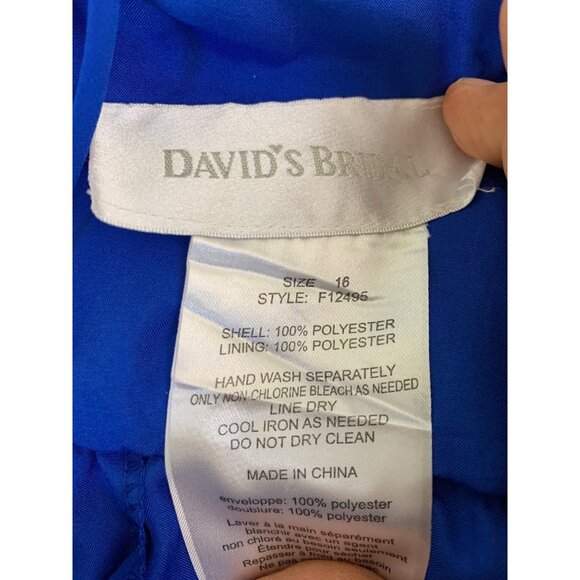 David's Bridal Blue Chiffon Bead Empire Waist Spaghetti Strap Gown Size 16 7256 - Picture 2 of 8